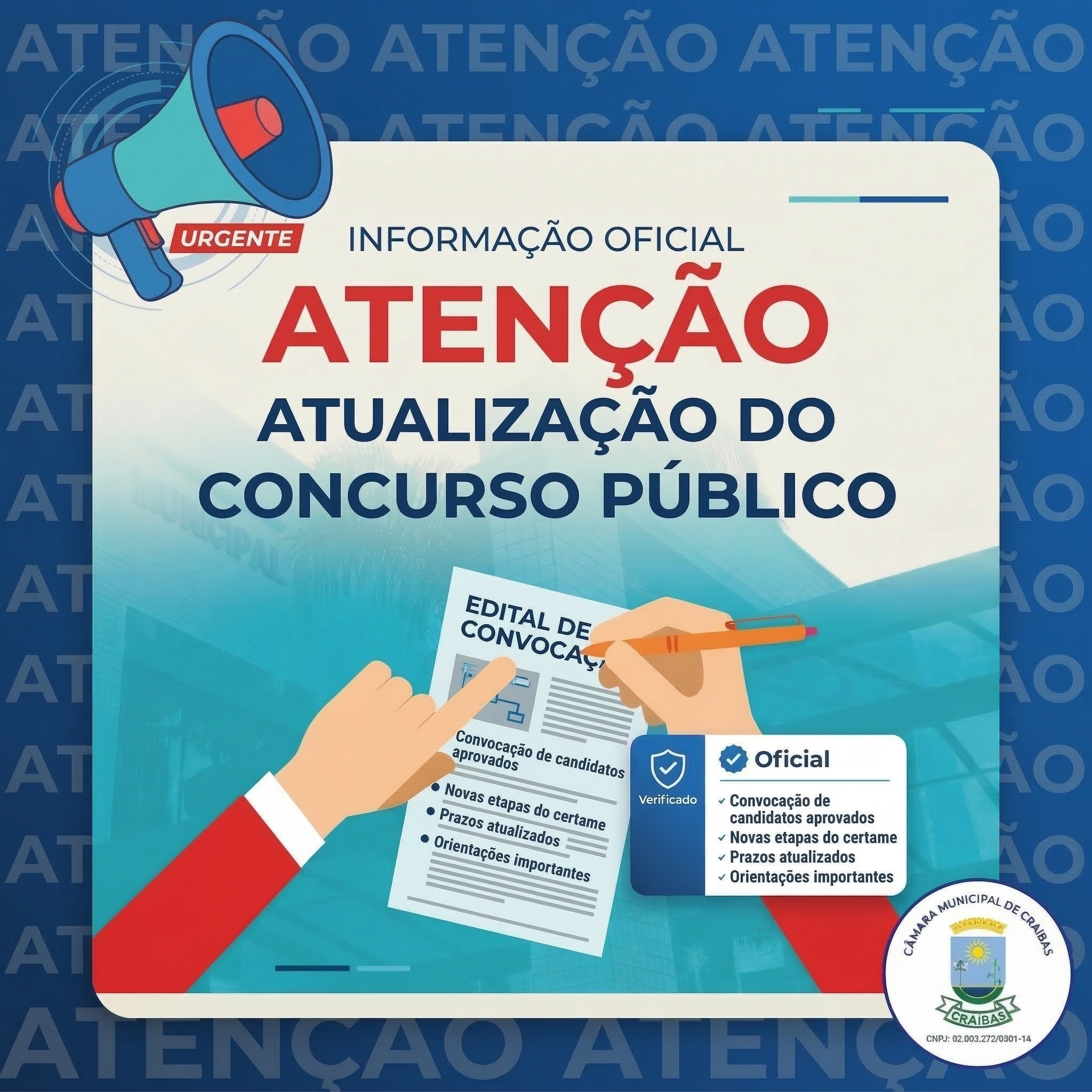 Câmara Municipal de Craíbas disponibiliza atos e documentos referentes à convocação dos aprovados no concurso público