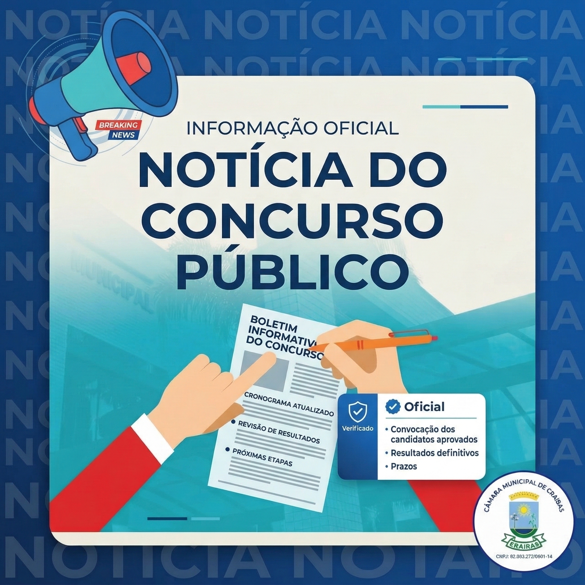 Câmara Municipal de Craíbas divulgará ato oficial sobre o Concurso Público nesta terça-feira, 10 de março